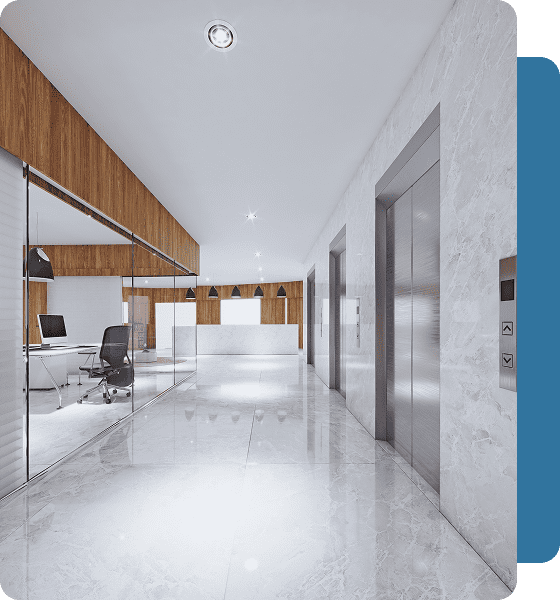 Minimalist office corridor with glass walls